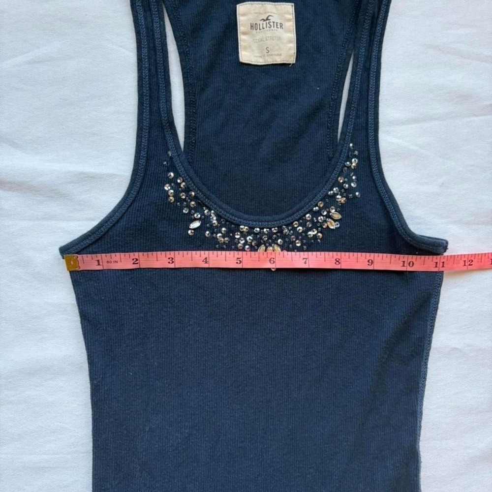 Y2K hollister cami tank top navy rhinestone embellishments size small - Picture 6 of 8